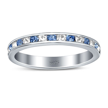 Full Eternity Stackable Band Wedding Ring Simulated Blue Topaz & CZ 925 Sterling Silver